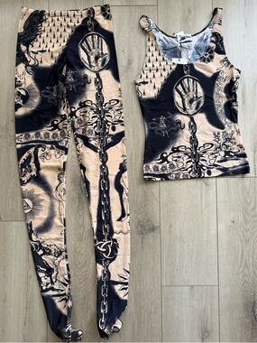 Jean Paul Gaultier Tattoo Collection Printed Set leggings and top. Small. NWT